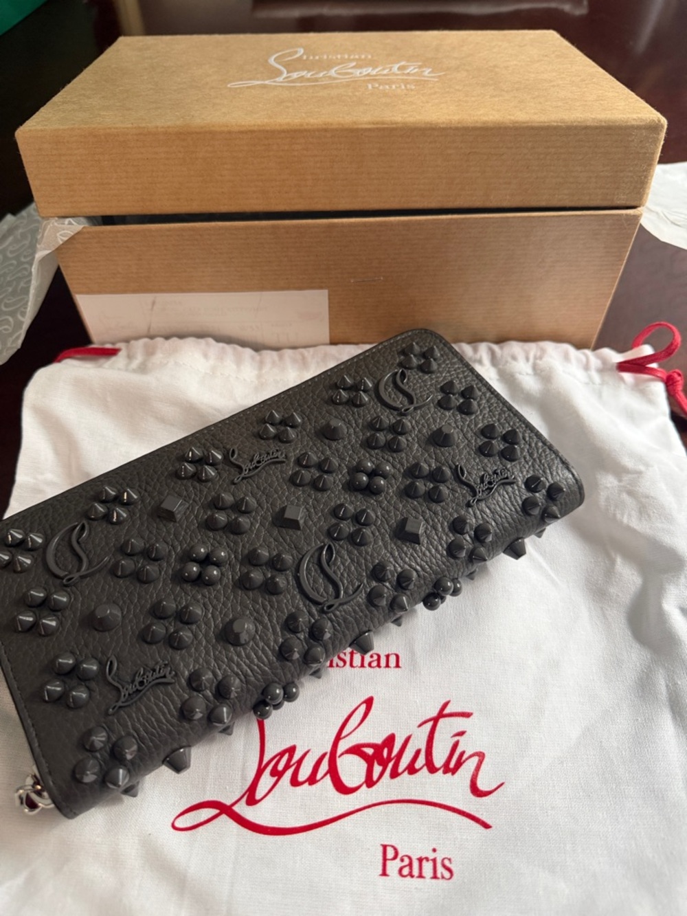 Christian Louboutin Black Embossed Studded Zip Wallet
